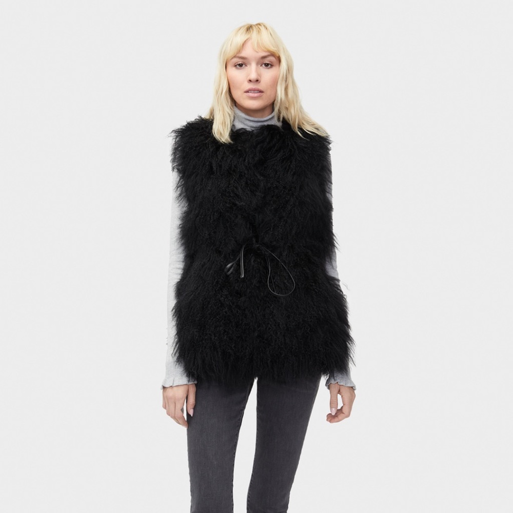 UGG Black Abbey Mongolian Shearling Vest for Women